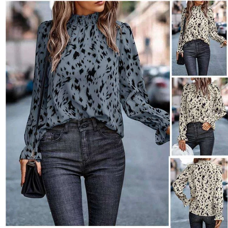 Dames Lange Sve irt f Hoge kraag Herfst Winter Faionable Veelzijdige binnen- en buitenkleding Blouse Tee-acetaatvezel
