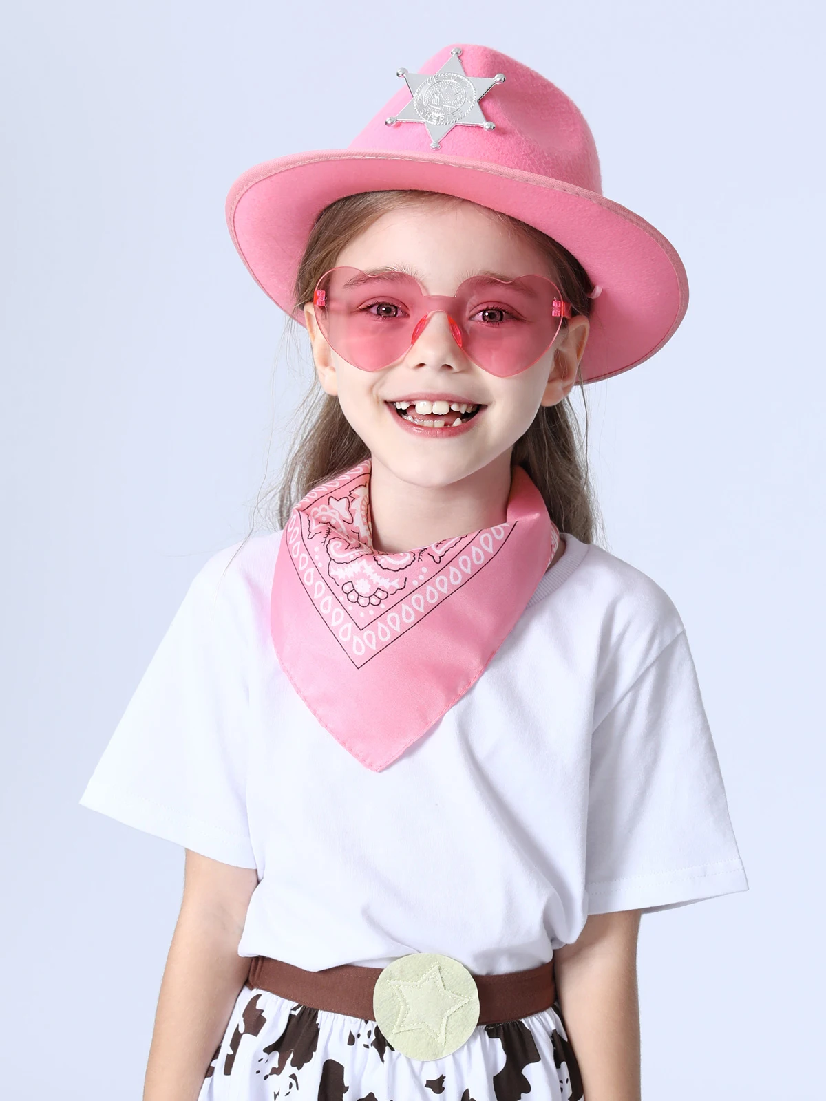 Chapéu de cowgirl rosa para meninas, chapéu de cowboy com bandana, óculos, boné de princesa ocidental, acessórios para fantasia de festa de aniversário