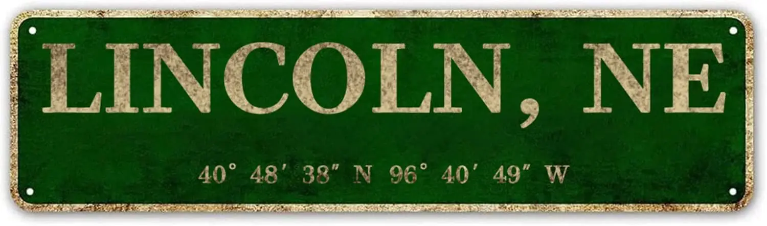 

Lincoln, NE, городской знак, деревенский винтажный металлический искусство, искусство/дом/класс, 4 дюйма x 16 дюймов