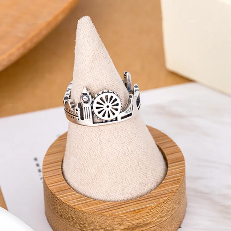 Personalized Castle Bridge Clock Tower Sky City Open Ring Trendy Air Garden Castle Adjustable Rings forWomen серебряное кольцо