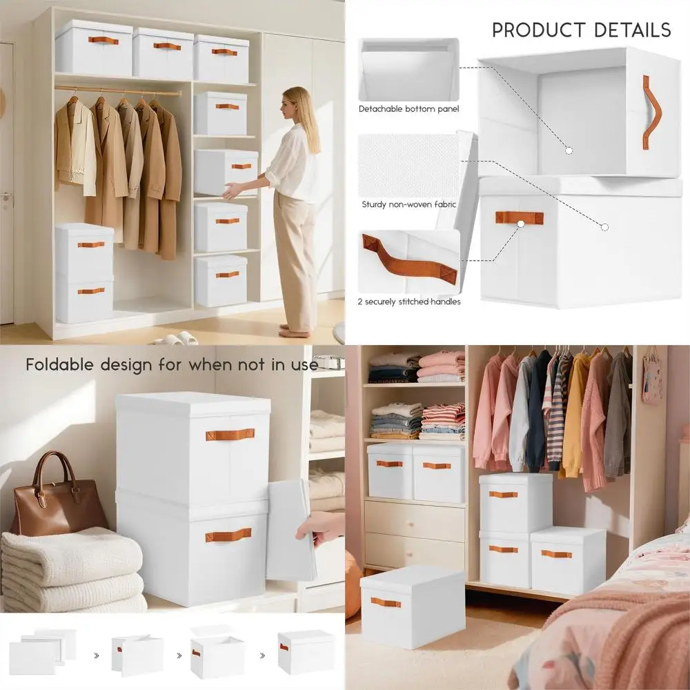 

8-Pack Large Collapsible Fabric Storage Bins with Lids, Organizer Cubes for Home, Office, Dorm, White