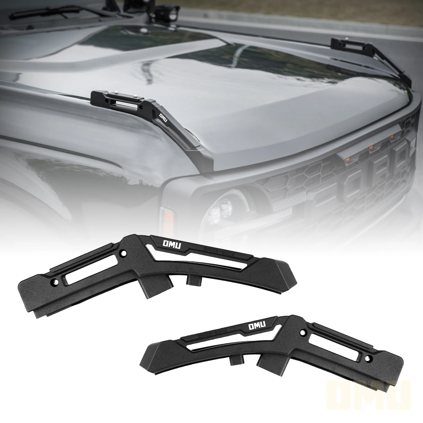 

OMU Genesis Series Aluminum Hood Limb Riser Branch Deflector Replacement For Ford Bronco 2/4 Door 2021-2024 Exterior Accessories