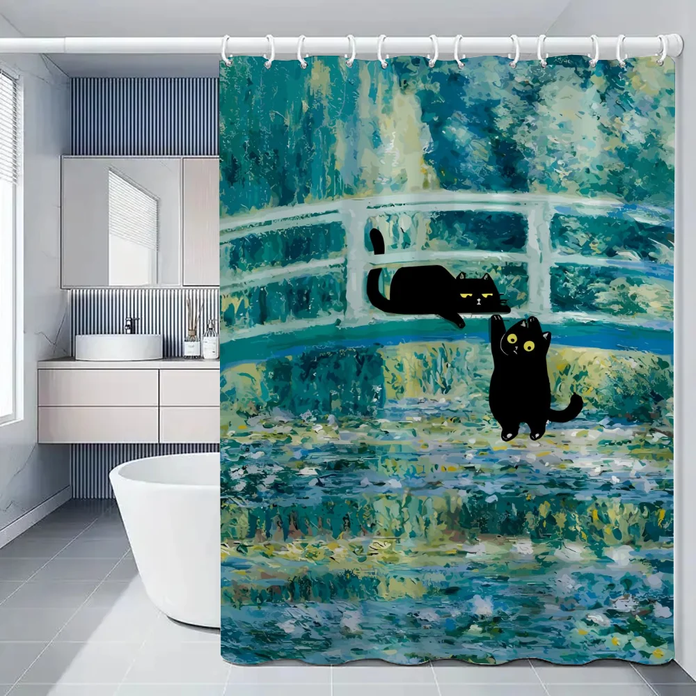 Black Cat Cover Curtain Cloth Curtains for Bathroom Shower Curtins Bath Waterproof Fabric Full 200x180 Funny Products Household