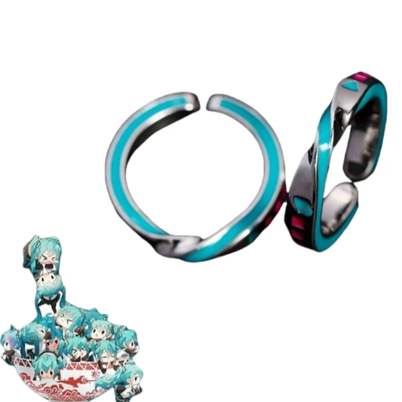 Hatsune Miku-Anillo de Boutique de Anime de plata 925, bonitos dibujos animados de Anime, periféricos bidimensionales, joyería de anillo de bucle único Mobius