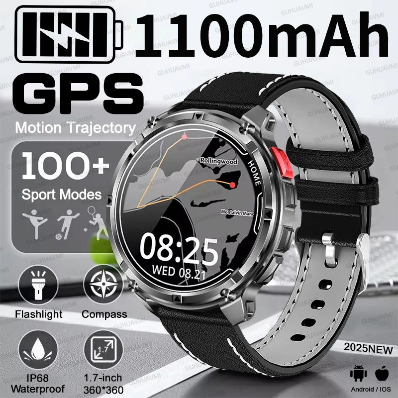 

Новые военные смарт-часы TANK с аккумулятором 1100 мАч, GPS, компасом, LED-фонариком, водонепроницаемостью IP68 и функцией HD-звонков для спорта и фитнеса