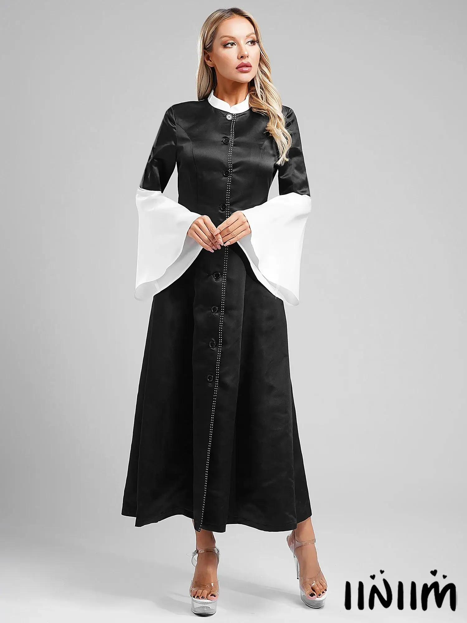 

Women Liturgical Preacher Clergy Robe Church Choir Robe Button Loose Maxi Dress Priest Pulpit Robes Cosplay Gown Priestess Dress