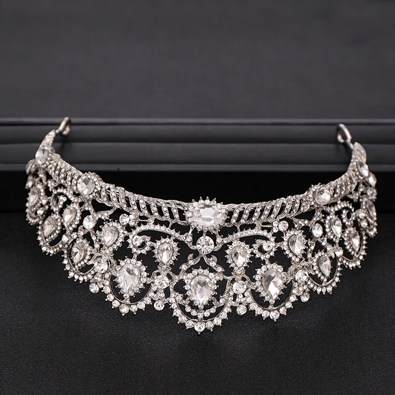 Vintage Wedding Big Crown Headdress Silver Color Rhinestone Crystal Princess Crown Bridal Crown Hair Accessories Wedding Crown