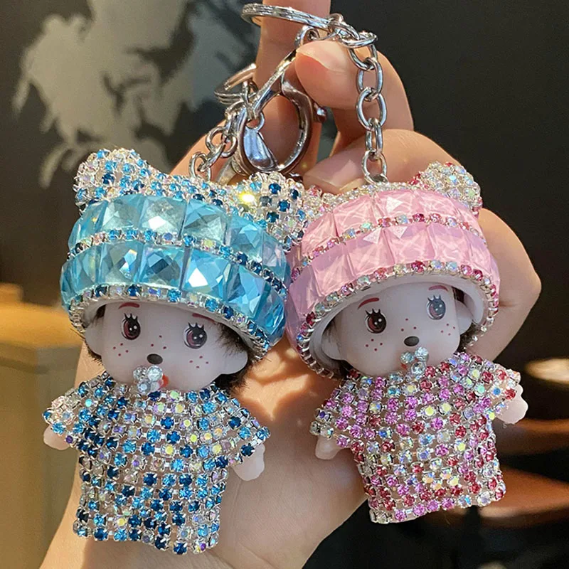 Cartoon diamond-encrusted Munchie doll key chain Korean cute doll plush sweet simple delicate small pendant