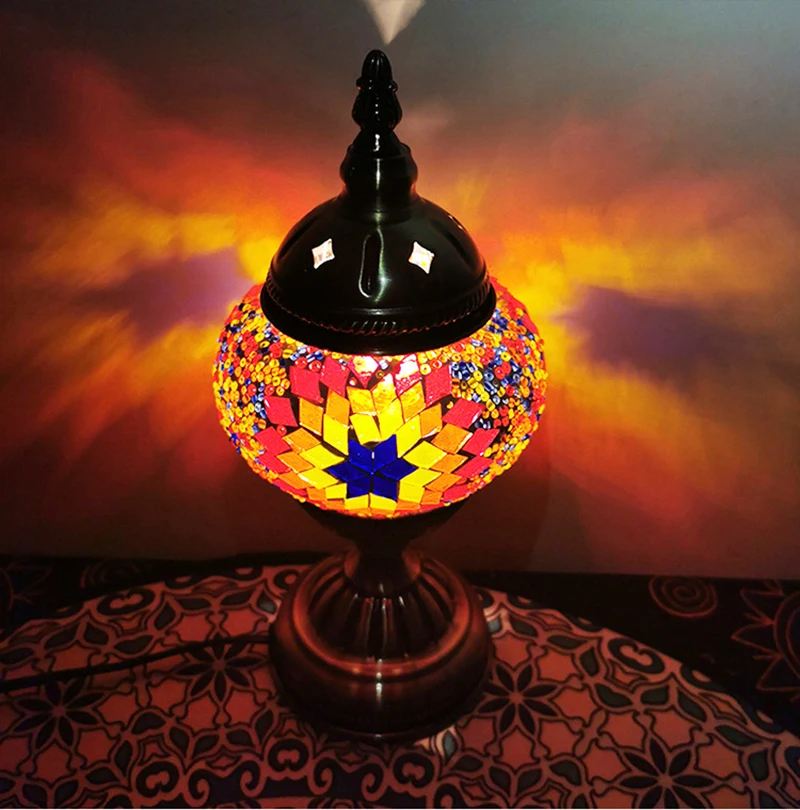 

ER035 Romantic Warmth Mediterranean Stained Glass Resin Living Room Bedroom Table Lamp Bar Pastoral Grape Retro Light