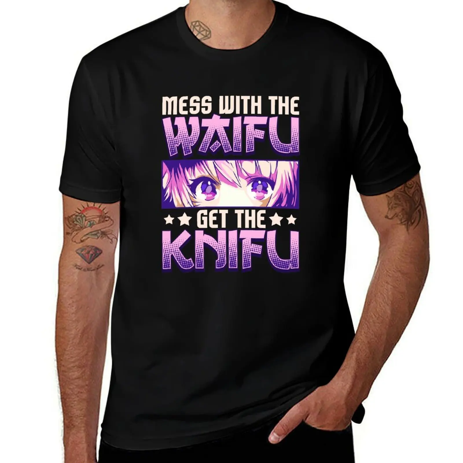 

Mess With The Waifu Get The Knifu Cute Anime Girl T-Shirt funny t shirts dark humor t shirts for man cotton funny T-Shirt