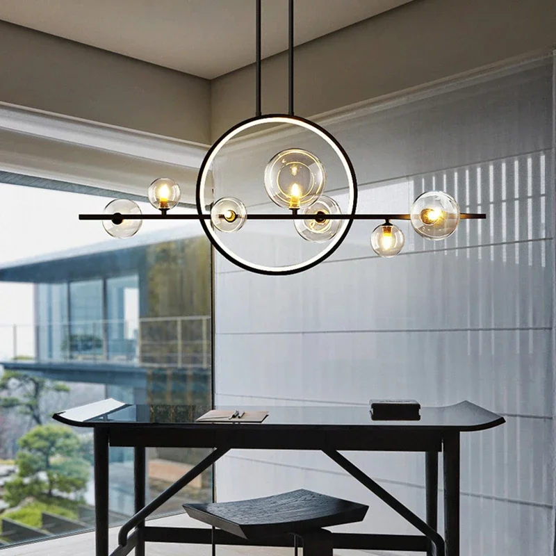 Nordic Glass Bubble Led Chandelier For Dining Room Kitchen Table New Design Bubble Ball Led Pendant Lights Lamp Black