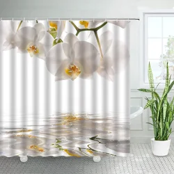 White Orchid Floral Shower Curtains Sets Rural Natural Flowers Zen Spa Plants Bathroom Fabric Bath Curtain With Hooks Home Decor