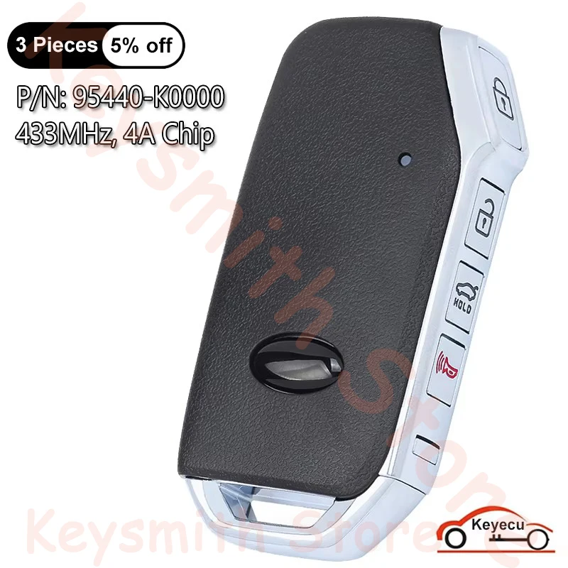 KEYECU 4 Buttons 433MHz 4A Chip for KIA Soul 2019 2020 2021 Auto Keyless Go Smart Remote Control Key Fob P/N: 95440-K0000