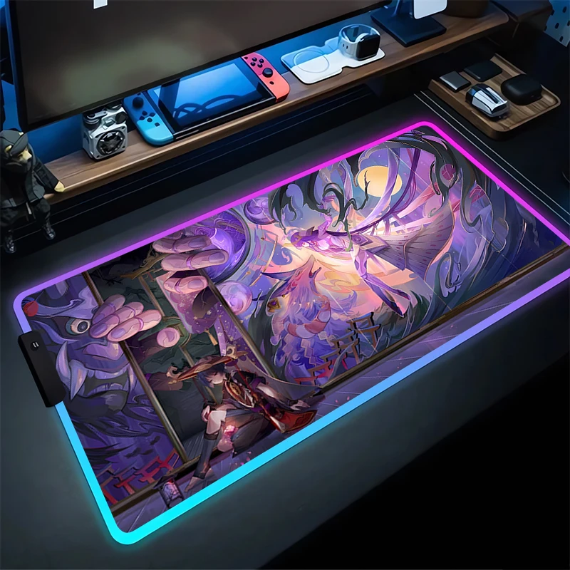 

RGB Mouse Pad Beelzebul G-Genshin Impact Non-Slip Rubber Edge locking mousepads Game play mats notebook computer Home Decor