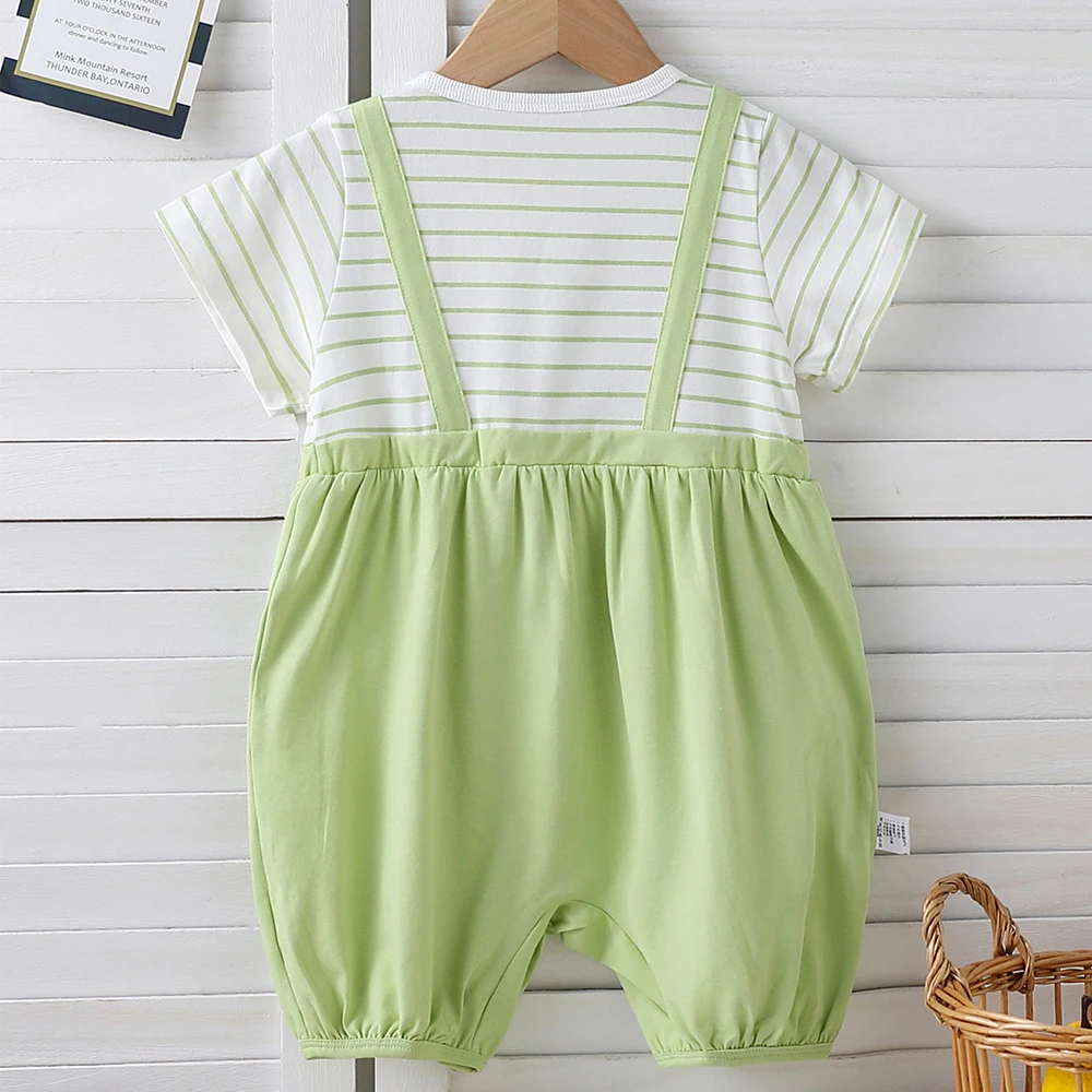 بدلة قفز صيفية لطيفة على شكل ديناصور مكونة من قطعتين من القطن بأكمام قصيرة