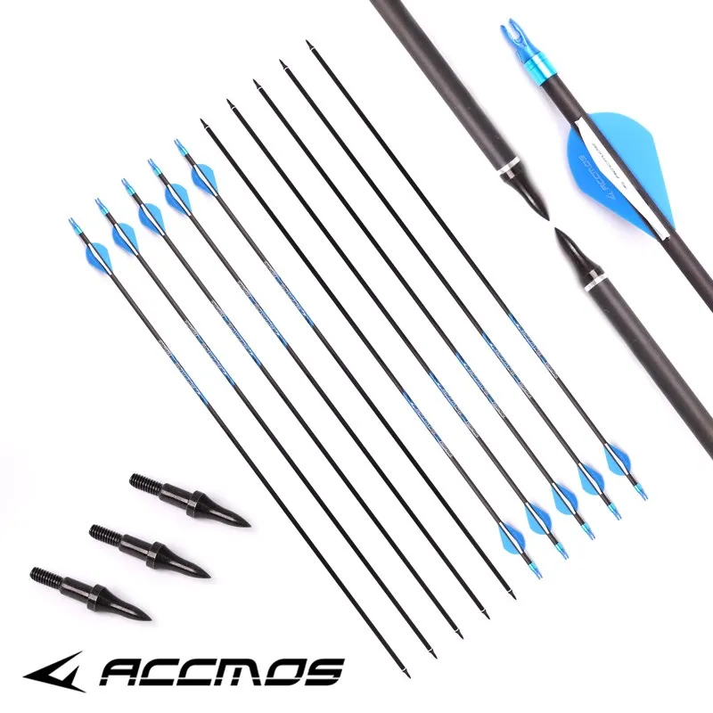 6/12/18pcs ID 6.2mm 32inch Pure Carbon Arrow Spine250 300 350 400 500 600 700 800 for Recurve Compound Bow Hunting Archery