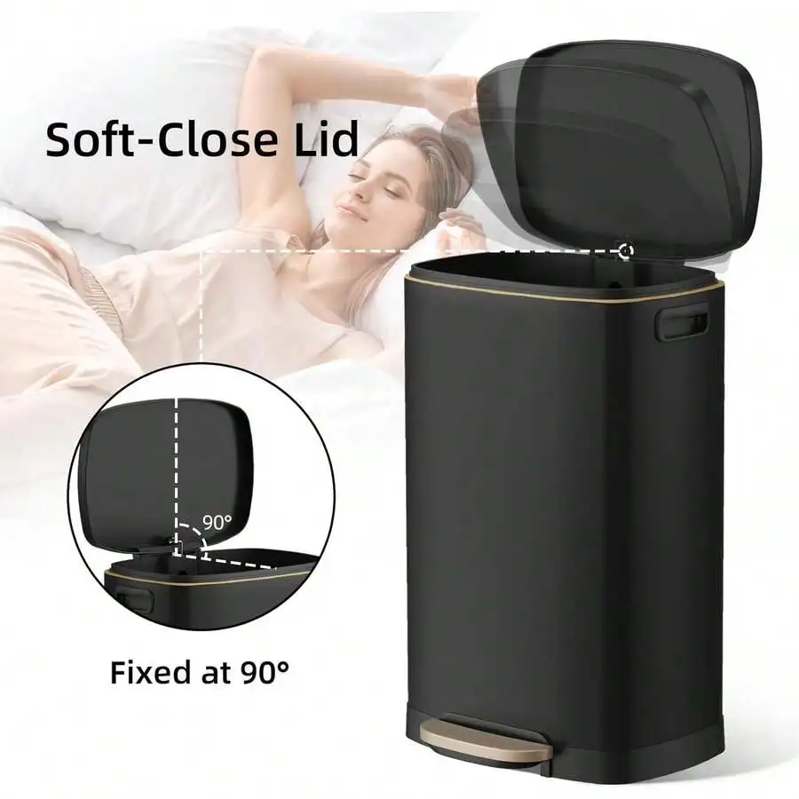 

50L 13 Gallon Step Trash Can With Soft Close Lid For Kitchen Office Laundry