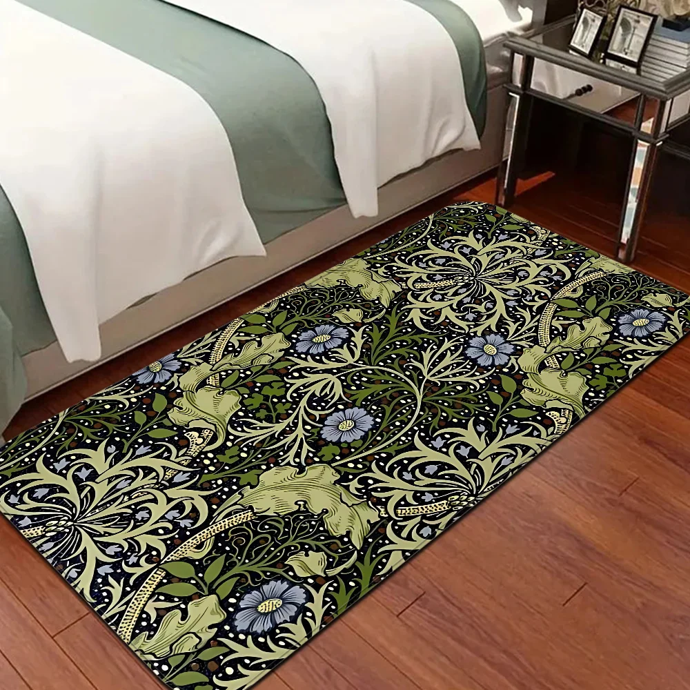 Custom William Morris Compton Floral Art Bathroom Mat Anti-slip Absorb Water Long Strip Cushion Bedroon Mat Welcome Doormat