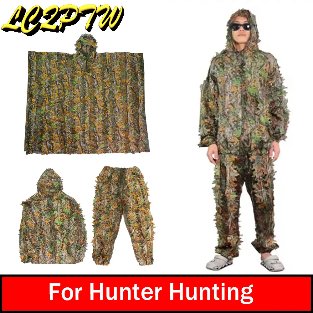 Traje Ghillie para hombre y mujer, trajes de caza de camuflaje con hojas, traje de tiro CS, trajes de caza de camuflaje con hojas 3D, conjunto de ropa de combate táctico