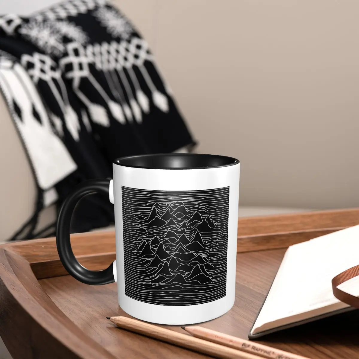 Sound Wave Graphic Black Mug Funny Ceramic Coffee Cups Tea Mugs Milk Cup Drinkware Gift for Woman Man