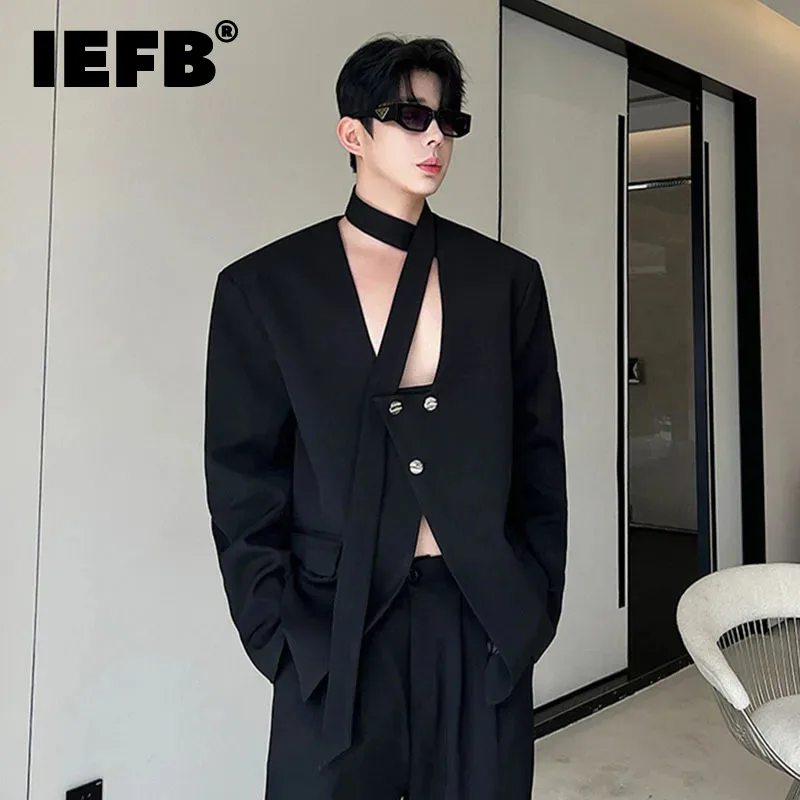 IEFB Elgance Men\'s Blazer Korean New Chic Suit Coat Irregularity Spliced Niche Design Casual Personality Men Clothing 9C2819