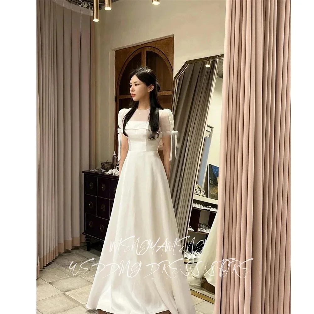 ZHUISHU Simple Korea Wedding Dress Simple A-Line Short Sleeves O-Neck Bridal Gown Floor Length for Wedding Reception Customized