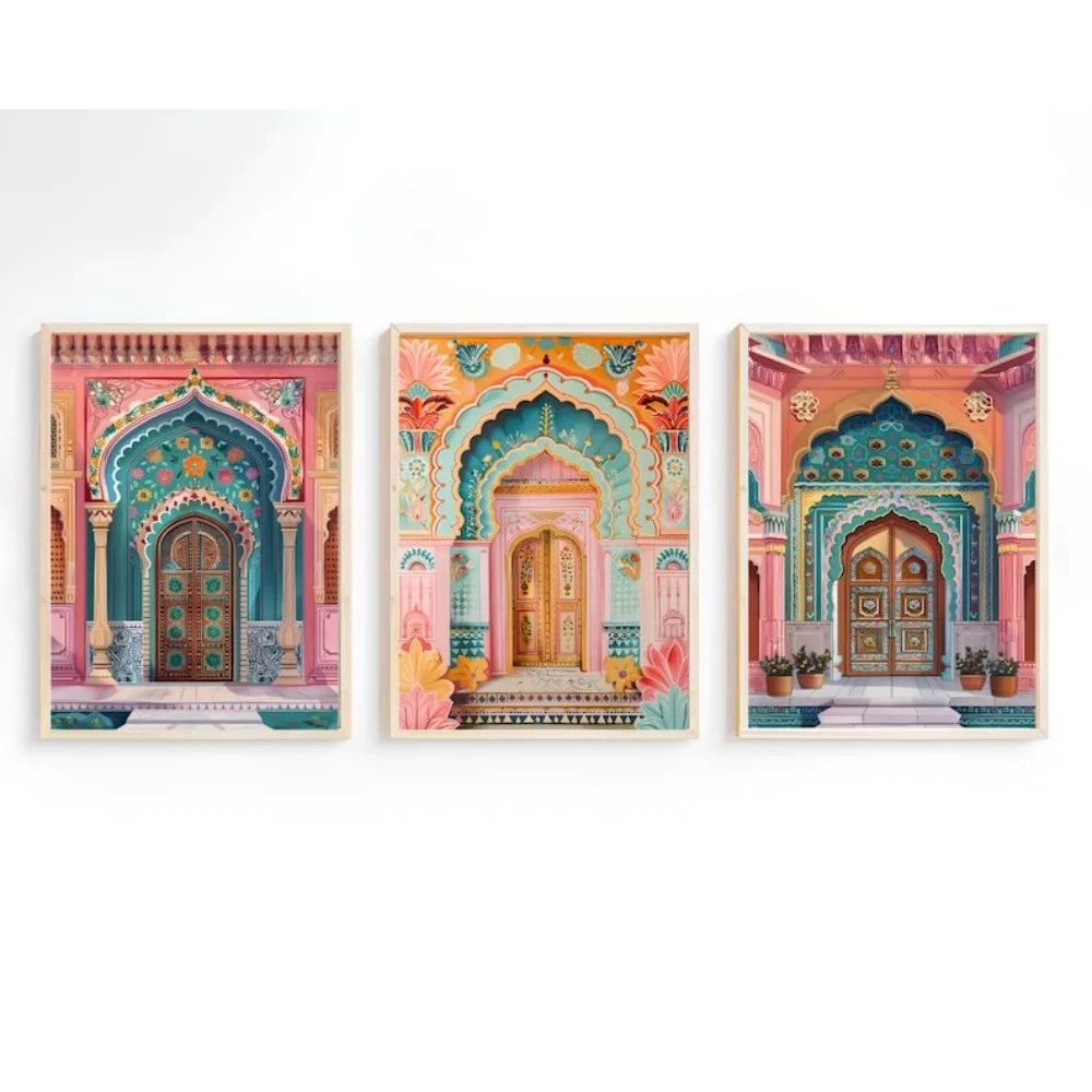 Impresión India sin marco, ilustración India, impresión Jaipur, póster de Jaipur, póster de viaje de la India, pintura India, decoración para sala de estar