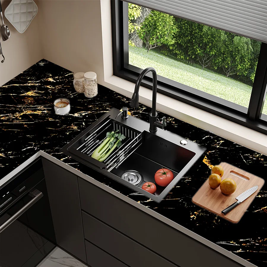 Black Marble Pattern Gold Self-adhesive Wallpaper Waterproof Oil Proof Sticker DIY Home Decoration Background Wall PVC Wallpaper