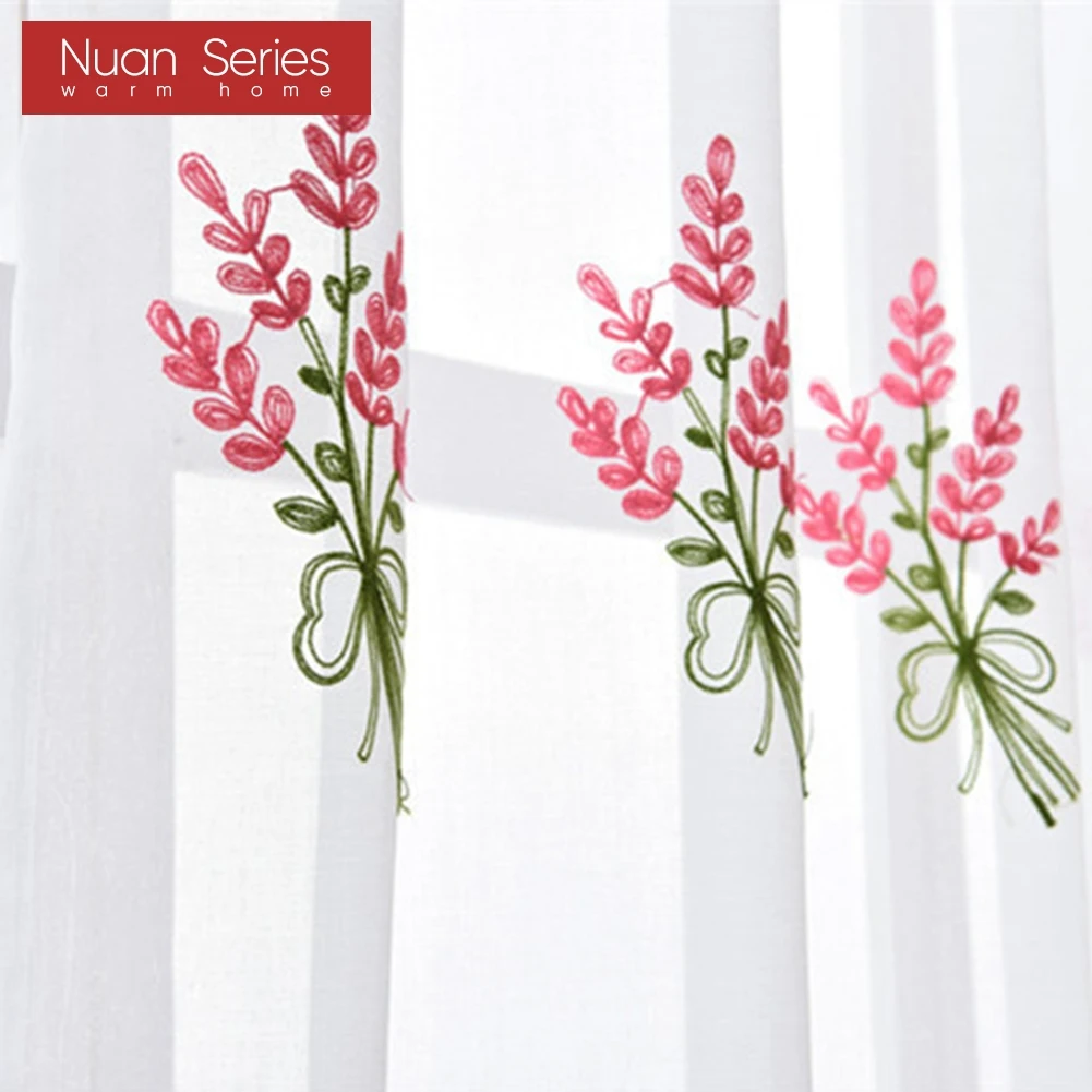1PC Nuan Series White Embroidered Flower Tulle Sheer Window Transparent Curtain for Living Room Bedroom Decor
