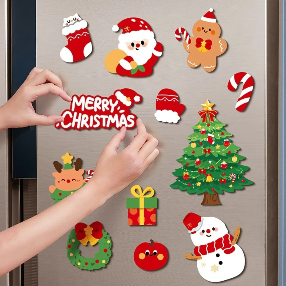 12Pcs Christmas Fridge Magnets Set Cute Santa Snowman Gingerbread Man Magnetic Sticker Xmas Refrigerator Home Kitchen Decor Gift
