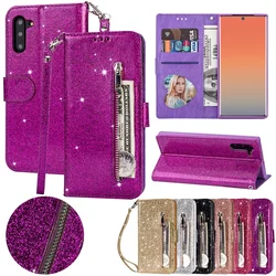 Carteira bling glitter magnético flip zíper capa de couro para samsung galaxy s24 ultra s23 s22 plus s21 s20 fe s10 s9 nota 20 10 9