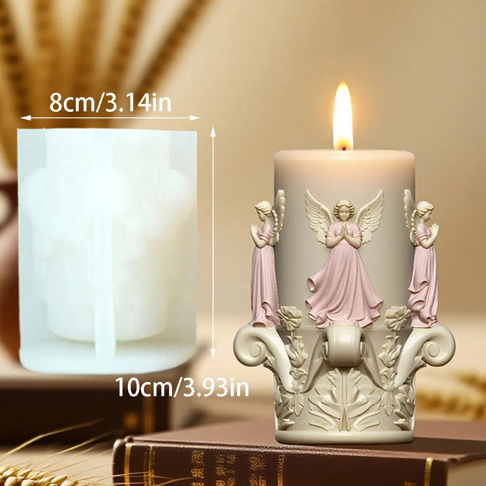 Wing Angel Pillar Scent Candle Silicone Mold Relief Flower Design Resin Plaster Home Decor Making Supplies DIY Handmade Souvenir - view 5