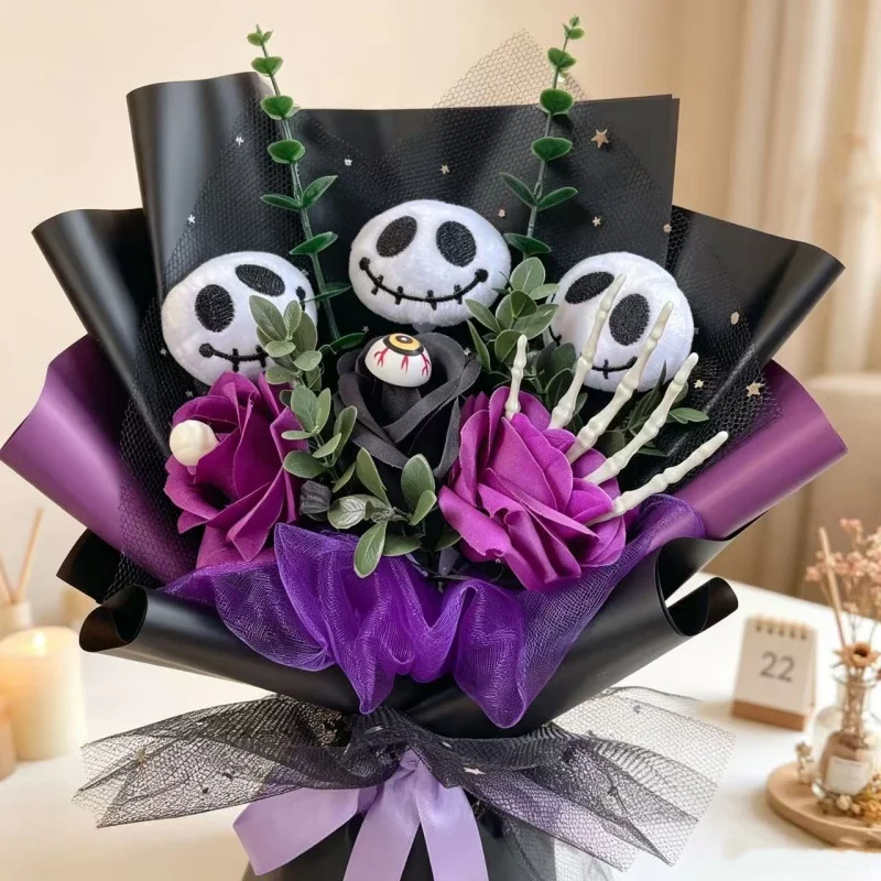 Halloween Skull Plush Dolls With Artificial Flowers Spider Creative Handmade Bouquets Home Decor Christmas Halloween Gifts