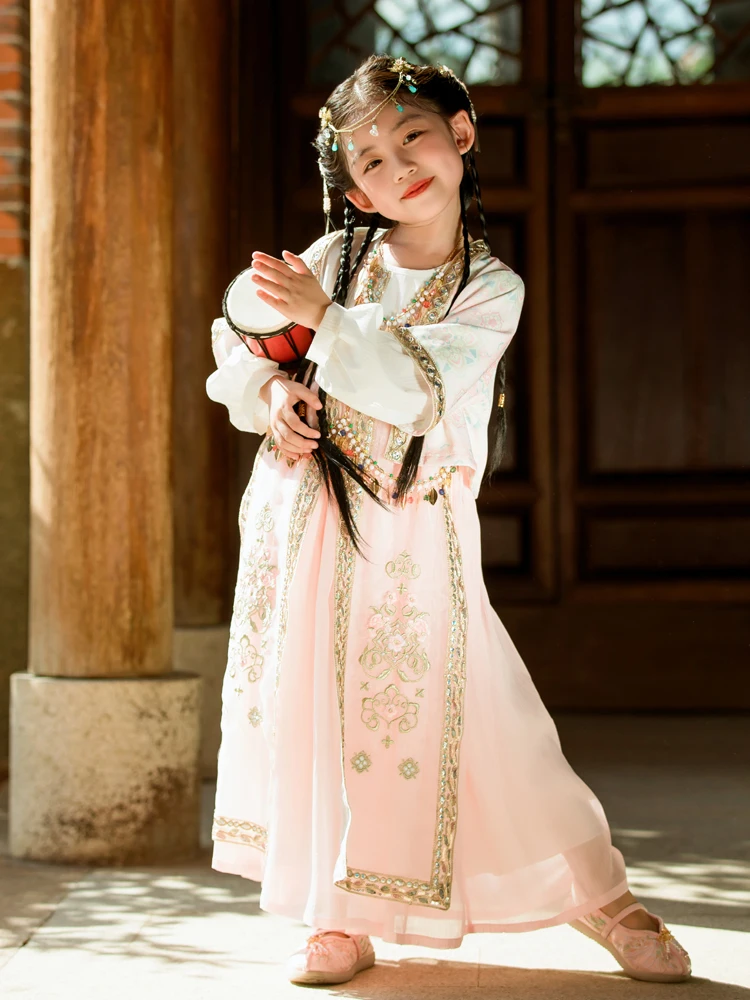 

Girls' Han Chinese Costume Western Ethnic Style Dress Autumn Suit Little Girl New Exotic Performance Wear
