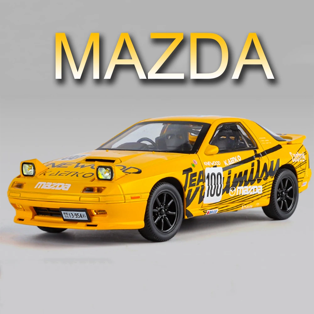 Maßstab 1:24 RX7-FC Legierung Sportwagen Modell Druckguss Spielzeug Miniaturauto 4 Türen geöffnet Sound Licht zurückziehen Kinder Weihnachtsgeschenk