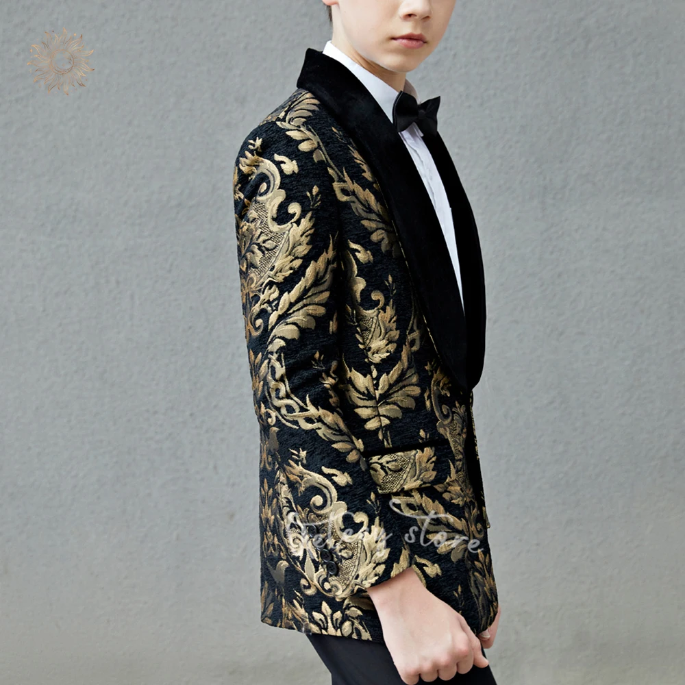 Boy\'s Formal Suits 2 Pieces Floral Tuxedo Boys Suit Vest Blazer Pants Party Wedding Dinner Dress