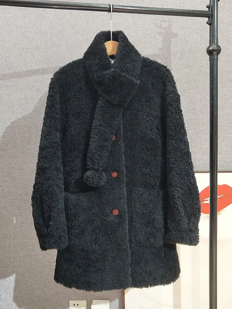 الشتاء سيدة الصوف س الرقبة واحدة الصدر الدفء ملابس خارجية متوسطة طويلة معطف فضفاض صالح موضة الإناث طويلة الأكمام سترة #5