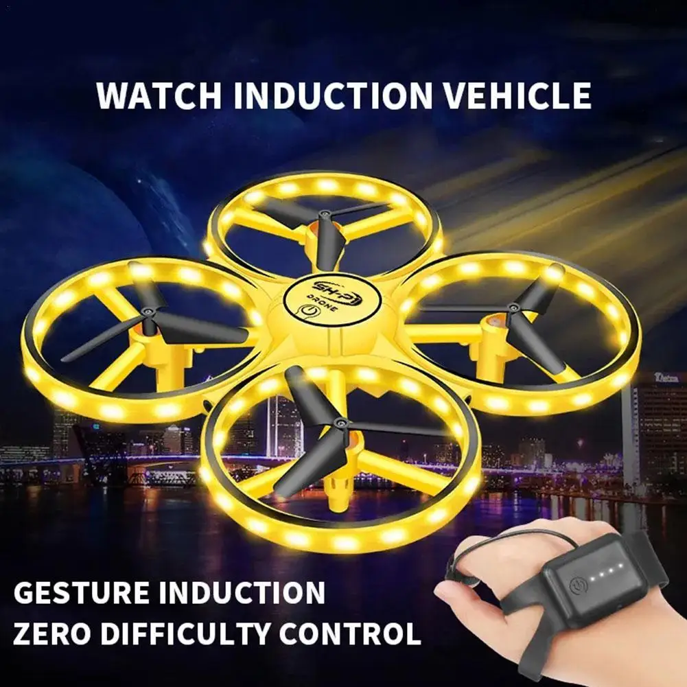 Hand Controlled Drone RC Mini Quadcopter Gesture Sensing Flying With LED Lights Altitude Hold Watch Control Kids Birthday Gifts