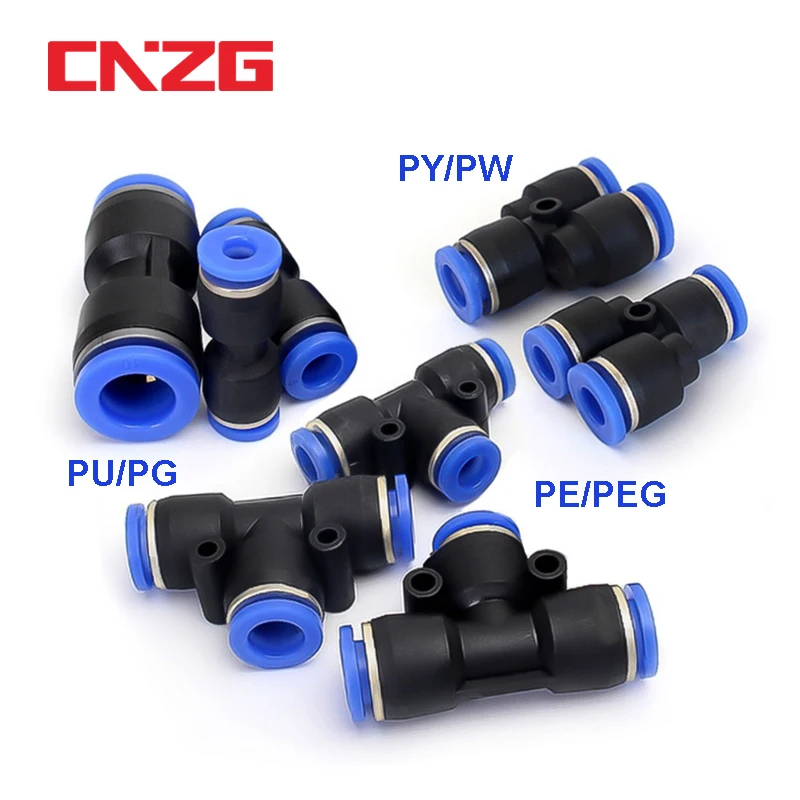 PE PG PY PW Air Connectors 4 6 8 10 12mm Pneumatic Fitting Quick Connect Tee 3Way Plastic Pipe Water Hose Tube Connector