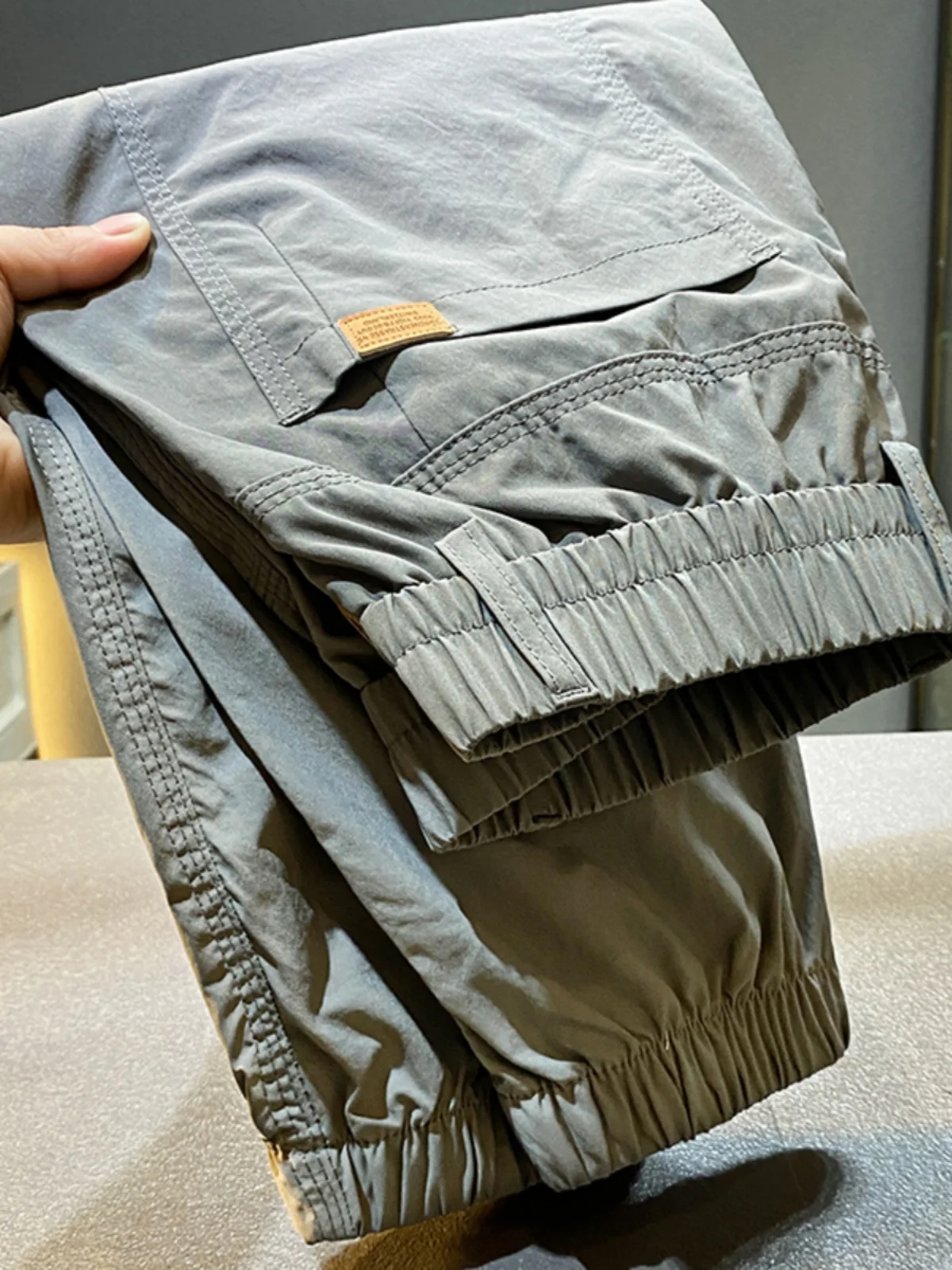 

Slim Fit Men's Summer Thin Work Pants Loose Cuffed Tapered Sports Casual Long Pants Elastic Waist Polyester Fiber Breathable