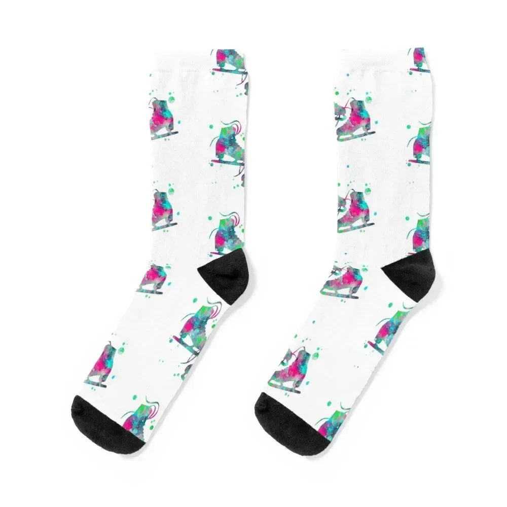 

Ice Skates Watercolor Painting Socks Sports gym floral Mens Socks Women's