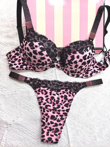 Conjunto de sujetador Sexy con diamantes de imitación para mujer, Bralette de encaje de leopardo, ropa interior para niñas, sujetador, Tanga de moda, sujetadores, lencería, conjuntos de bragas