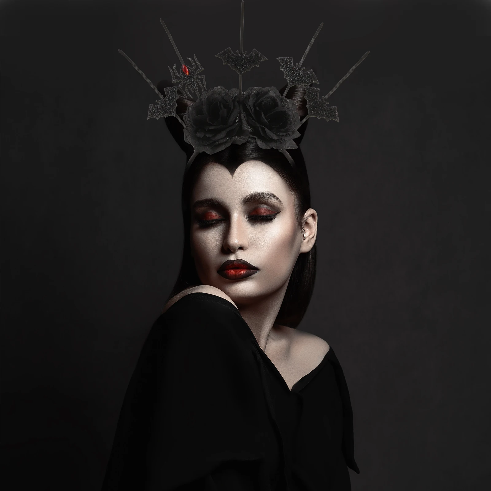 

1Set Bat Spider Headband Gothic Choker Necklace Set Halloween Party Rose Flower Accessories Gothic Hair Accessories