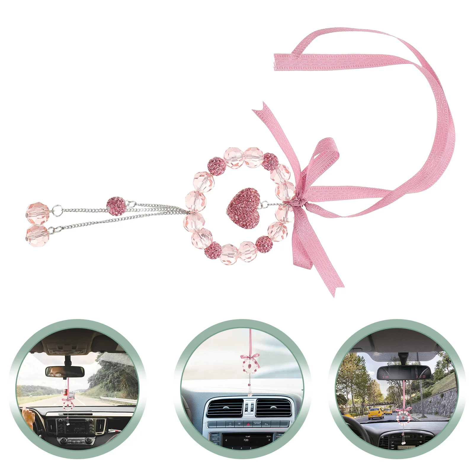 

Car Mirror Pendants Crystal Heart Bowknot Hanging Accessories Rear View Mirror Charm Cute Interior Decoration Valentine Car