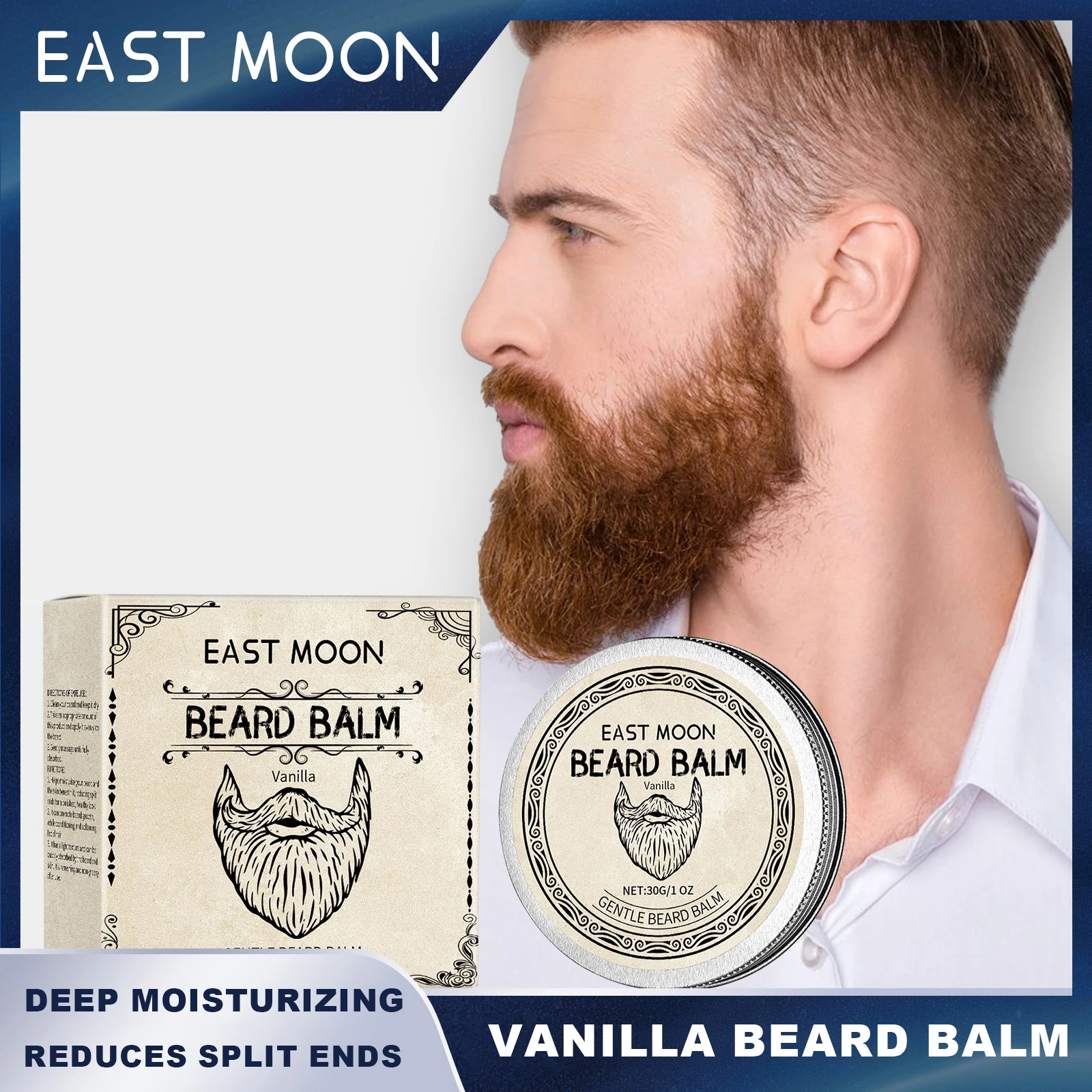 بلسم اللحية من إيست مون فانيليا، ترطيب عميق يقلل من نهايات الانقسام ويعزز النمو، نسيج خفيف الوزن، تليين العناية باللحية، الجمال