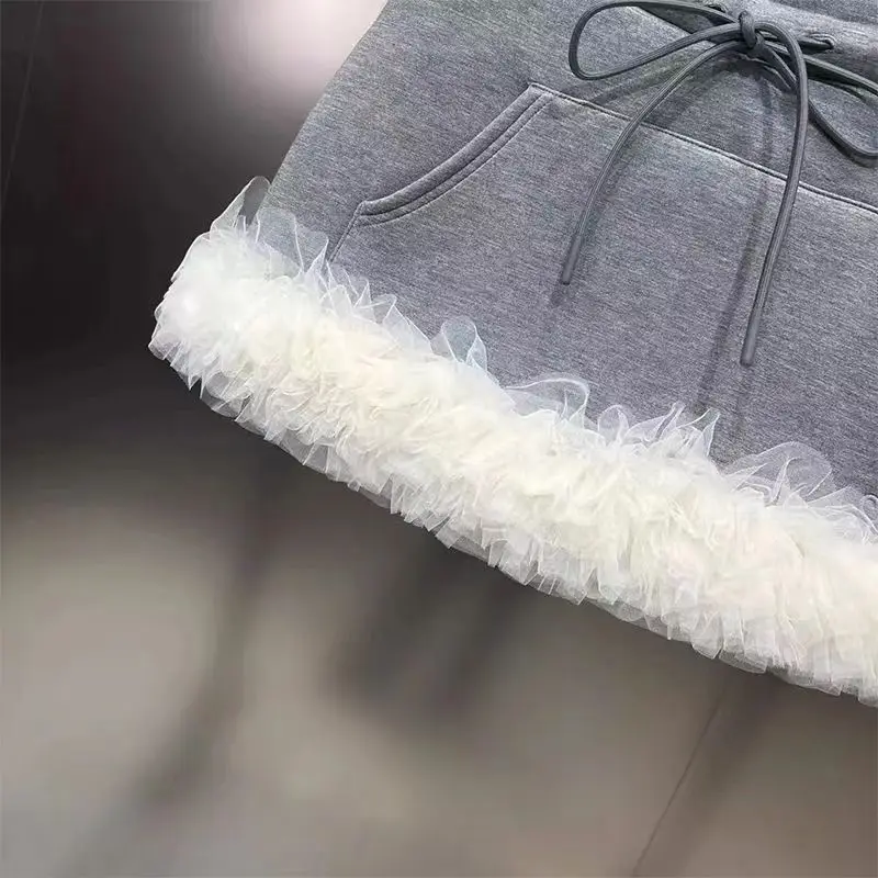 Patchwork Casual High Skirts for Women Grey Harajuku Waist Faldas Mujer Moda Jupe Mini Femme Autumn Mesh Skirt Y2k