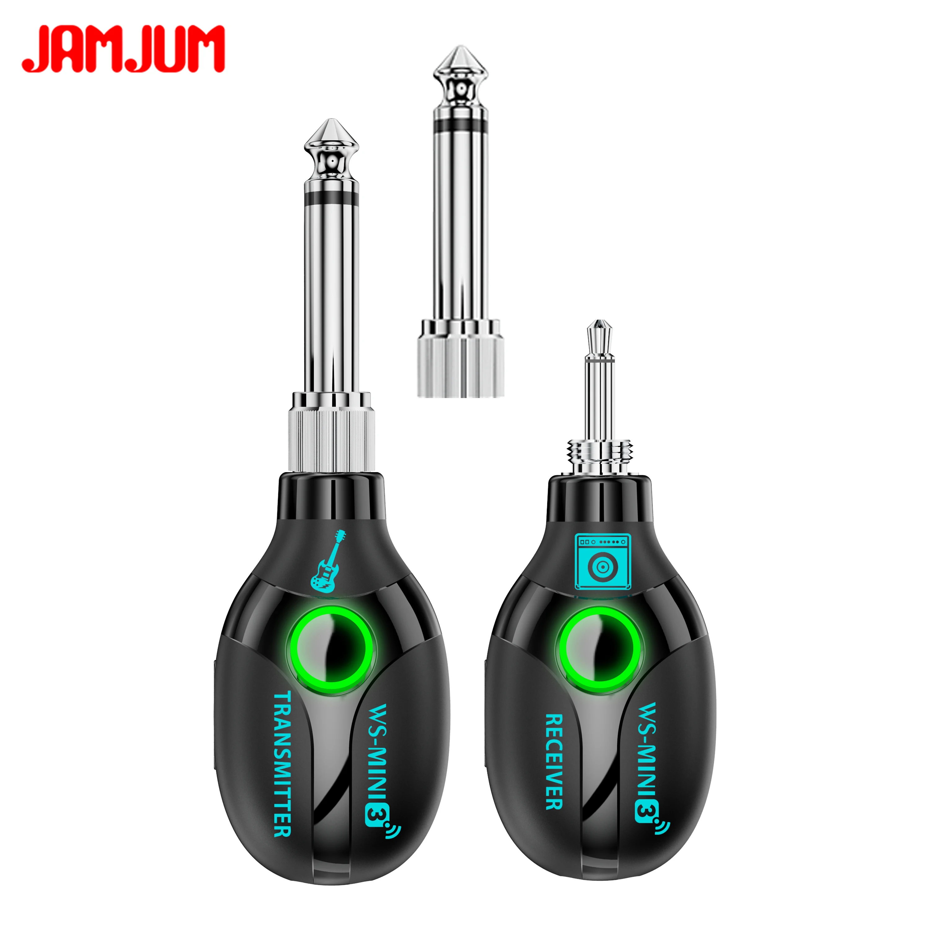 JAMJUM Super Mini 2.4 Wireless Audio Transmitter and Receiver with Magnetic Charging Case, 6.35/3.5 Audio Jack
