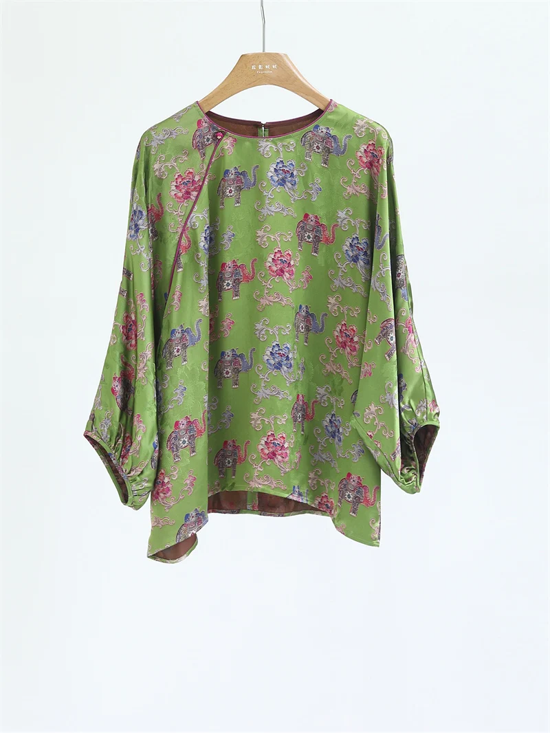 

Slimming Floral Embroidery Loose Lantern Sleeve Chinese Style Women's Shirt Casual Versatile Loose Fit Shirt Fayinyoo S60254