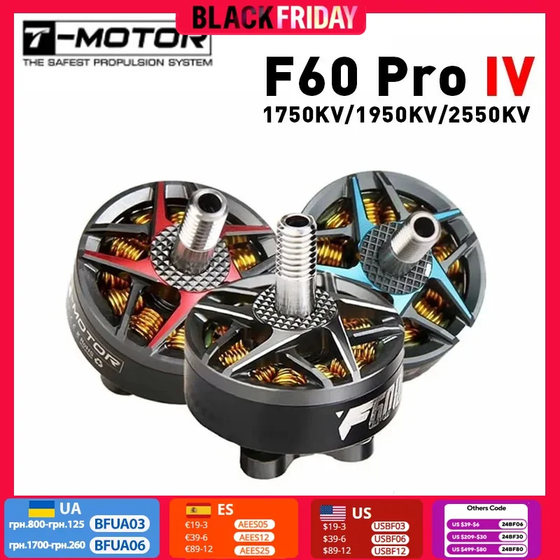 T-Motor F60 Pro IV 2207.5 1750KV 1950KV 2550KV 4-6S Brushless FPV Motor for RC Drone FPV Racing Freestyle Nazgul5 X220S Upgrade