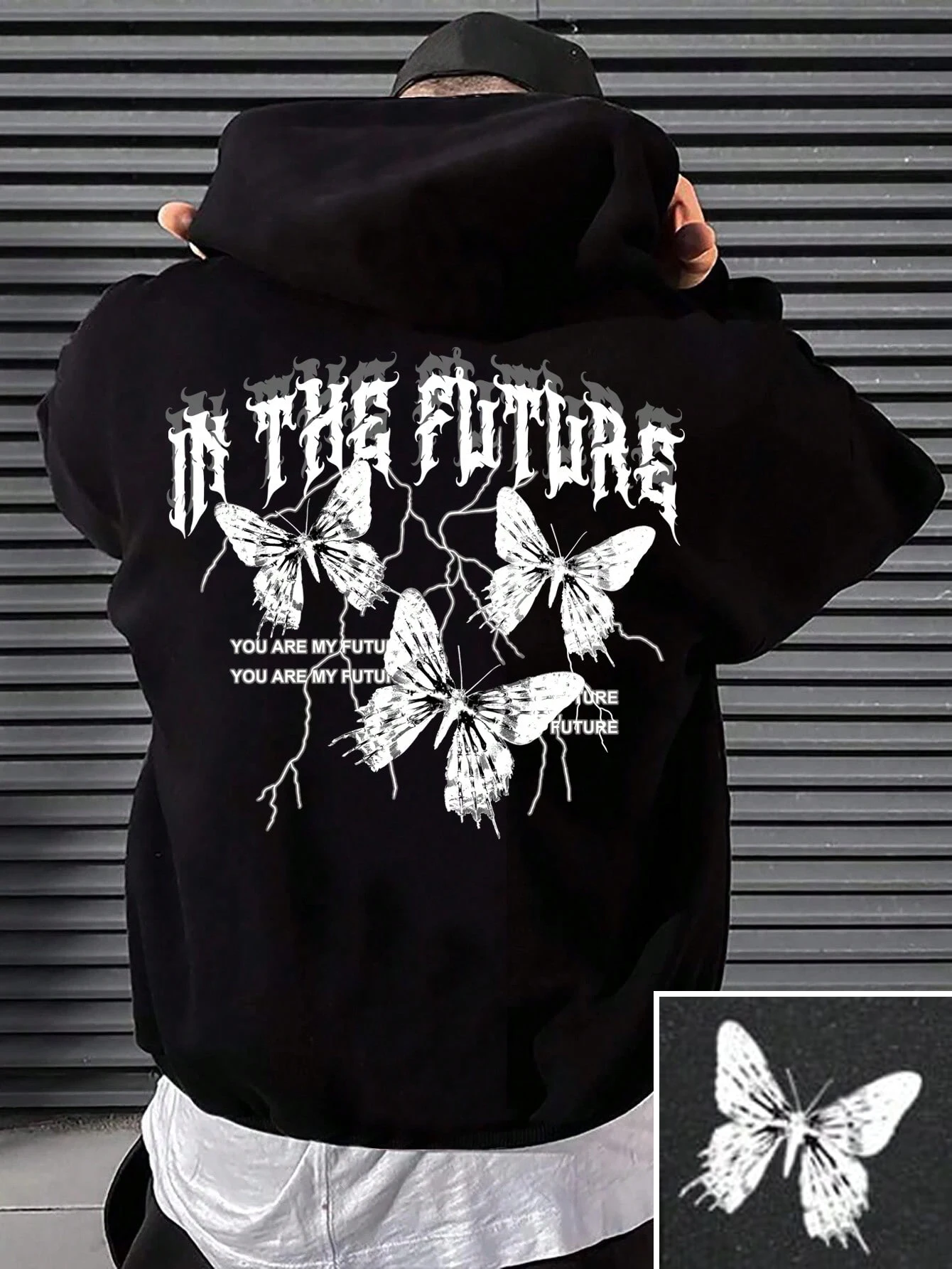 

In The Future Dark Black Butterfly Creative Design Hoodie for Male Hip Hop Fleece Hoody All-Match Fashion Streetwear Pocket Tops